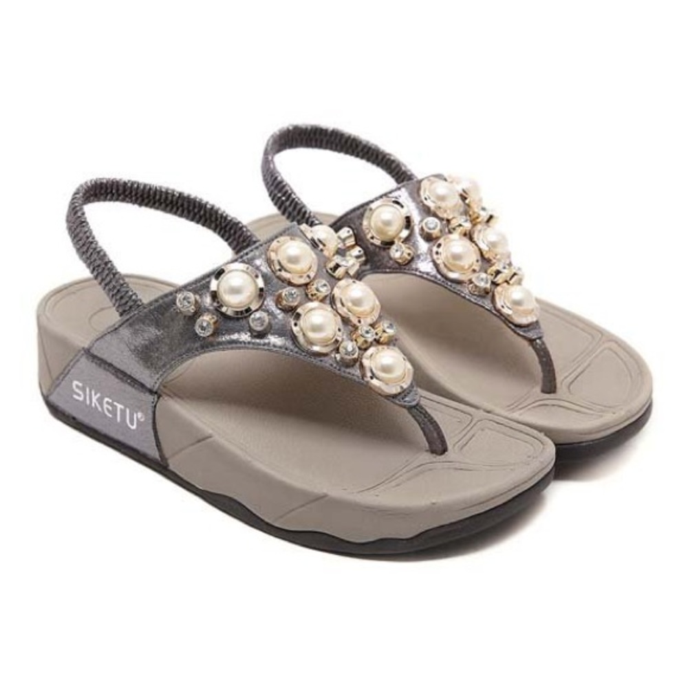 Siketu - Gray Imitation Pearl Slingback Sandal - size 8 - new